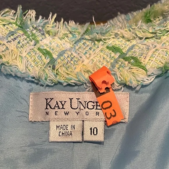 Kay Unger Y2K Preppy Tweed Plaid Skirt Suit Country Club Romantic Green White 10 - Picture 14 of 16